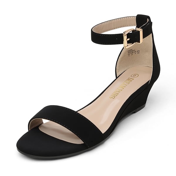 Ankle Strap Low Heel Wedge Sandals - BLACK NUBUCK - 1