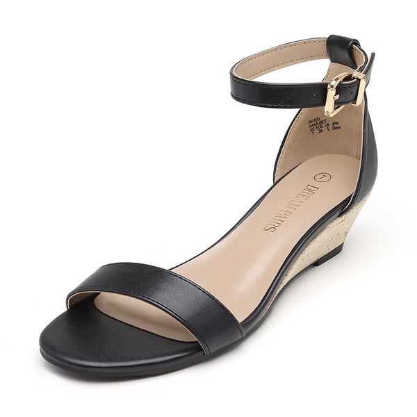 Ankle Strap Low Heel Wedge Sandals - ESPADRILLES BLACK PU - 1