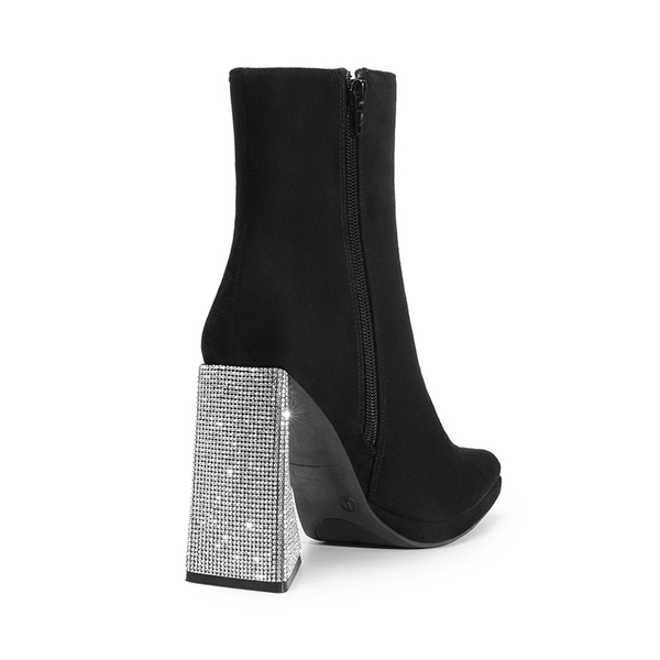 Square Toe Rhinestone Heel Ankle Boots - BLACK - 5