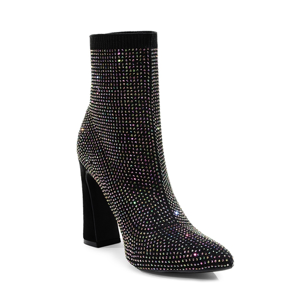 Rhinestone Pull On Ankle Boots - BLACK RHINESTONE - 4
