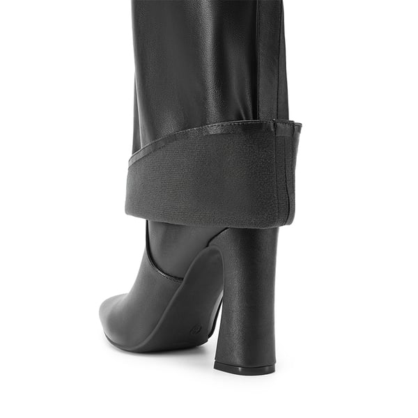 Fold-over Cuff Padlock Denim Boots - BLACK - 4