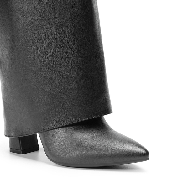 Fold-over Cuff Padlock Denim Boots - BLACK - 5