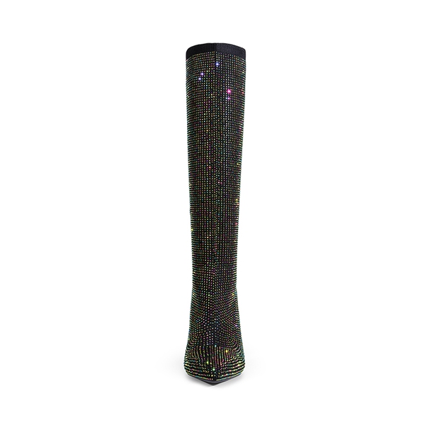 Rhinestone Embellished Knitted Knee-High Boots - BLACK RHINESTONE - 2