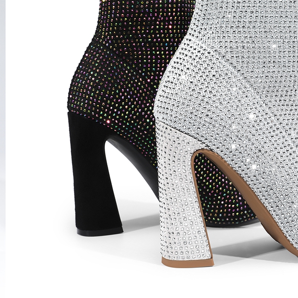 Rhinestone Pull On Ankle Boots - BLACK RHINESTONE - 5