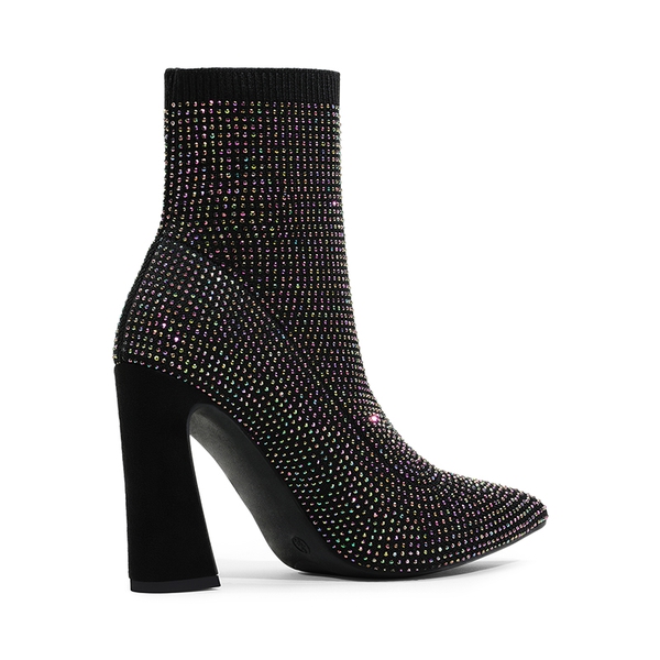 Rhinestone Pull On Ankle Boots - BLACK RHINESTONE - 3