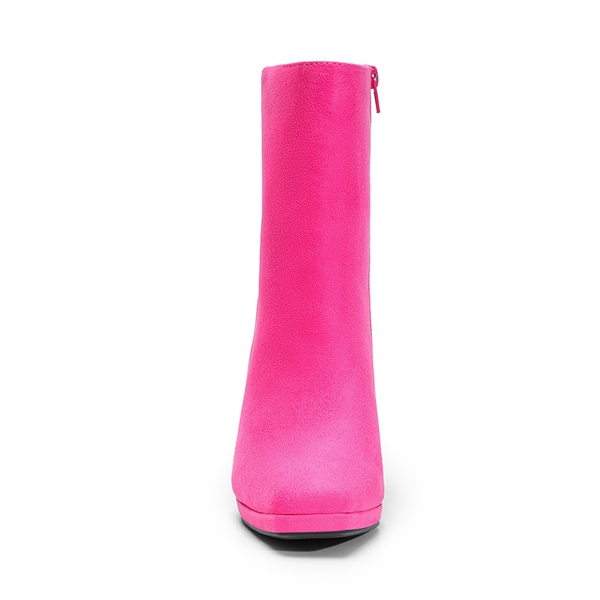 Square Toe Rhinestone Heel Ankle Boots - HOT PINK - 3