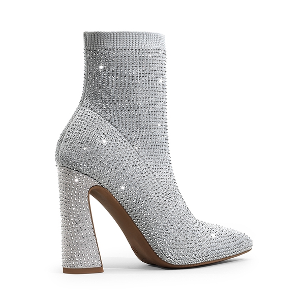 Rhinestone Pull On Ankle Boots - SILVER RHINESTONE - 3