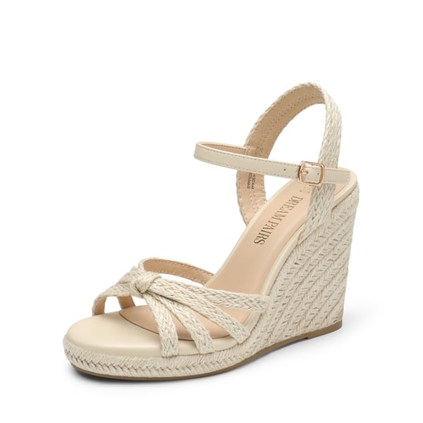 Espadrille Strappy Wedge Sandals - BEIGE-RAFFIA -  0