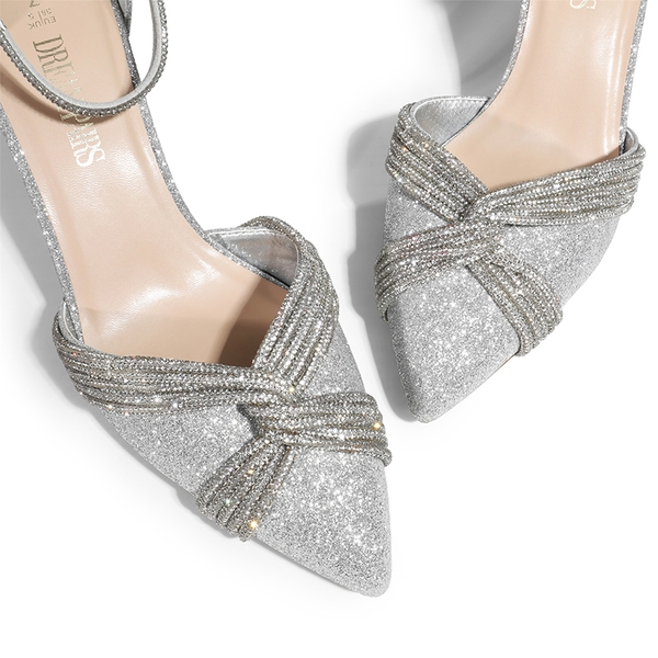 Crisscross Rhinestone Straps Pumps - SILVER-GLITTER - 6