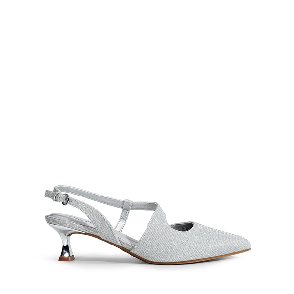 Kitten Heel Slingback Pumps - SILVER-GLITTER - 3