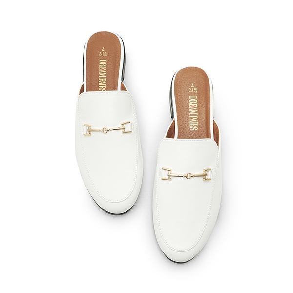 Buckle Design Slip on Mules - WHITE-PU - 4