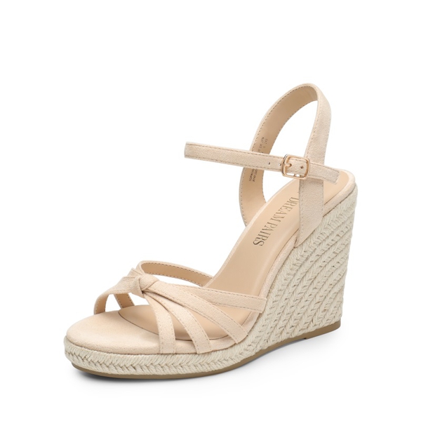 Espadrille Strappy Wedge Sandals - NUDE-SUEDE -  0
