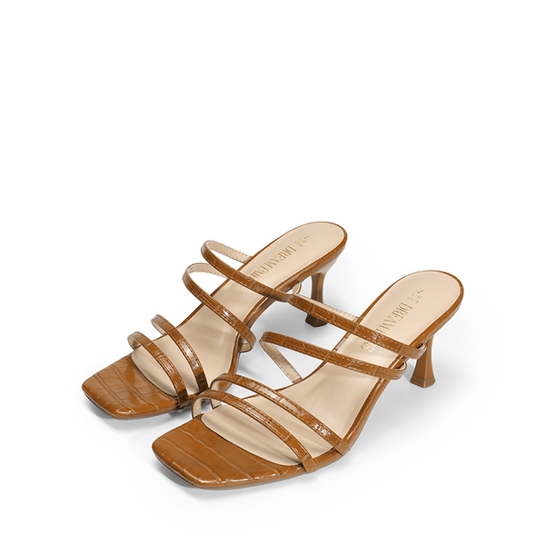 Square Toe Strappy Heel Sandals - BROWN - 6