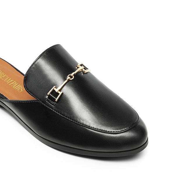 Buckle Design Slip on Mules - BLACK-PU - 3