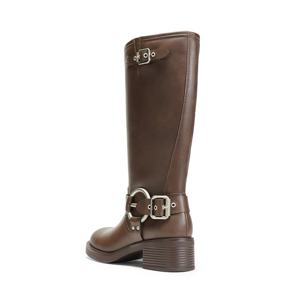 Knee-high Motorcycle Boots - BROWN - 2