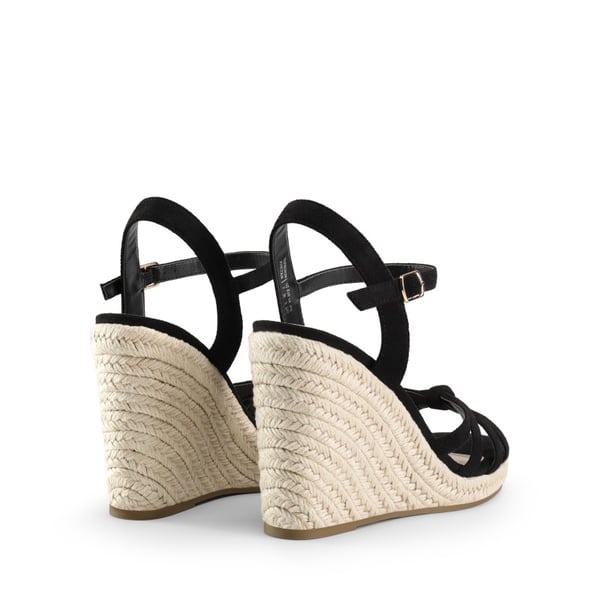 Espadrille Strappy Wedge Sandals - BLACK-SUEDE - 6