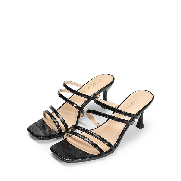 Square Toe Strappy Heel Sandals - BLACK - 6