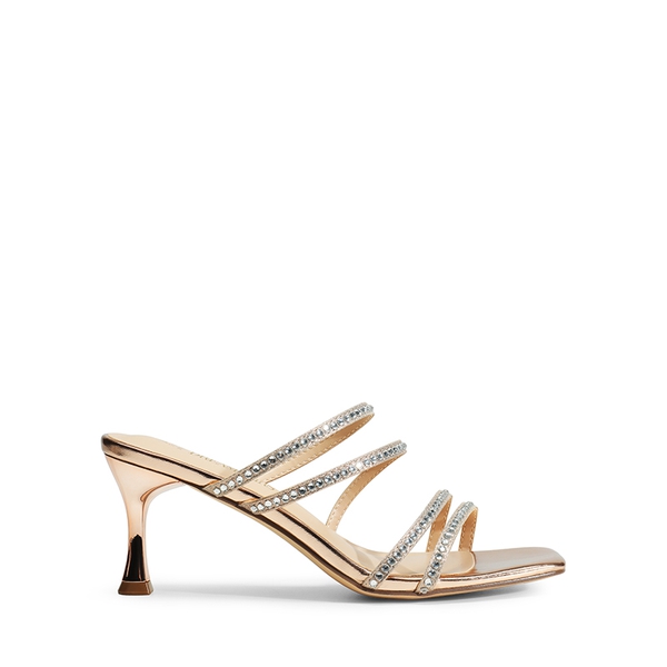 Square Toe Strappy Heel Sandals - CHAMPAGNE-RHINESTONE - 4