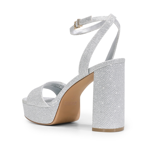 Ankle-Strap Platform Chunky High Heel Sandals - SILVER-GLITTER - 4