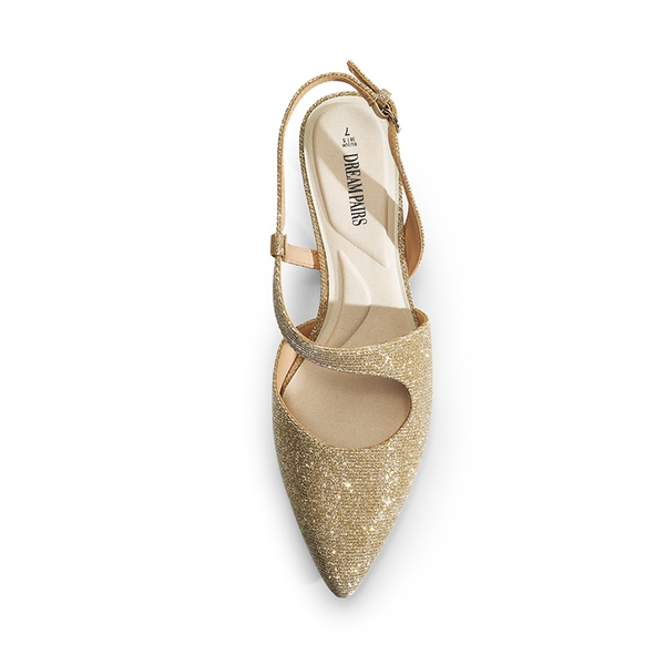 Kitten Heel Slingback Pumps - GOLD-GLITTER - 4