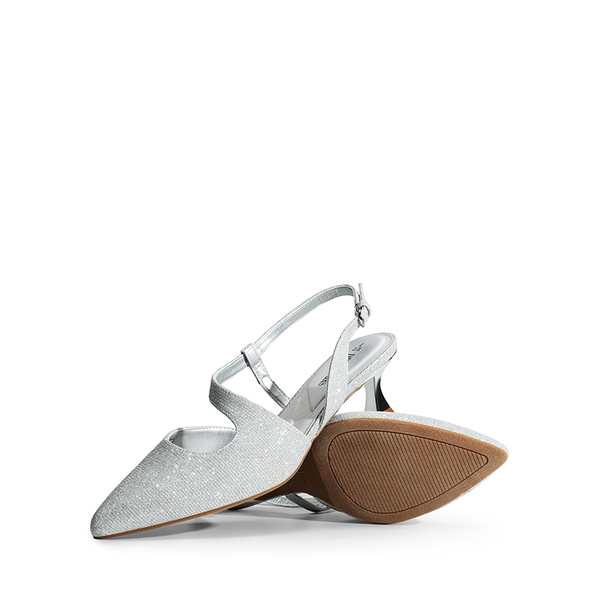 Kitten Heel Slingback Pumps - SILVER-GLITTER - 6