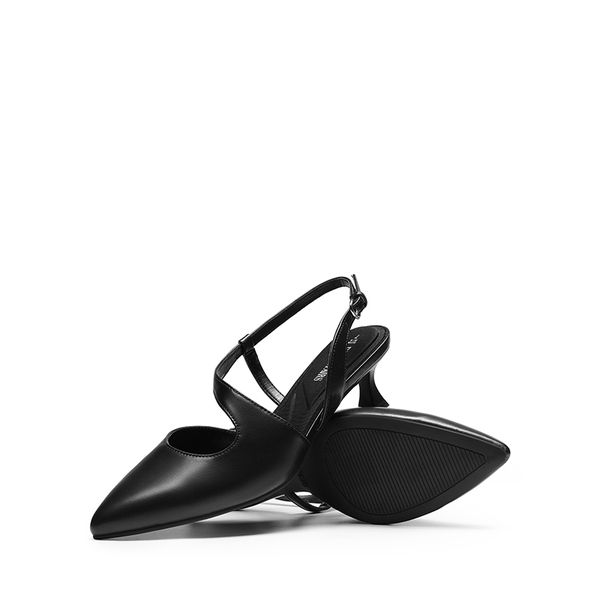 Kitten Heel Slingback Pumps - BLACK-PU - 6