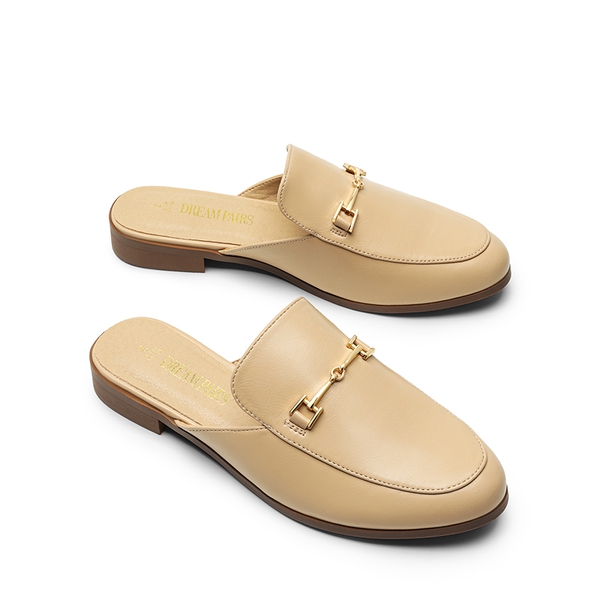 Buckle Design Slip on Mules - NUDE-PU - 5