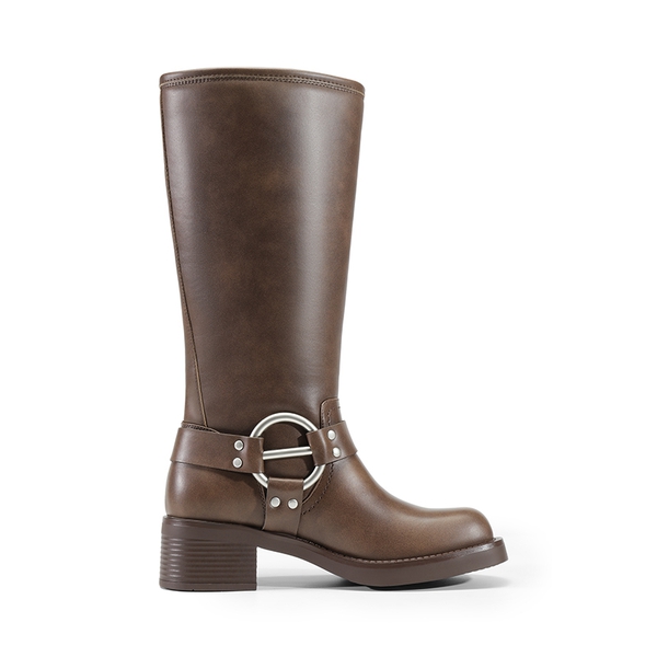 Knee-high Motorcycle Boots - BROWN - 1