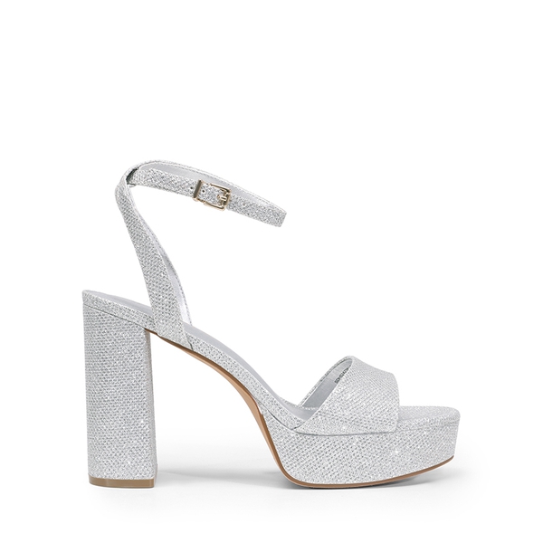 Ankle-Strap Platform Chunky High Heel Sandals - SILVER-GLITTER - 3