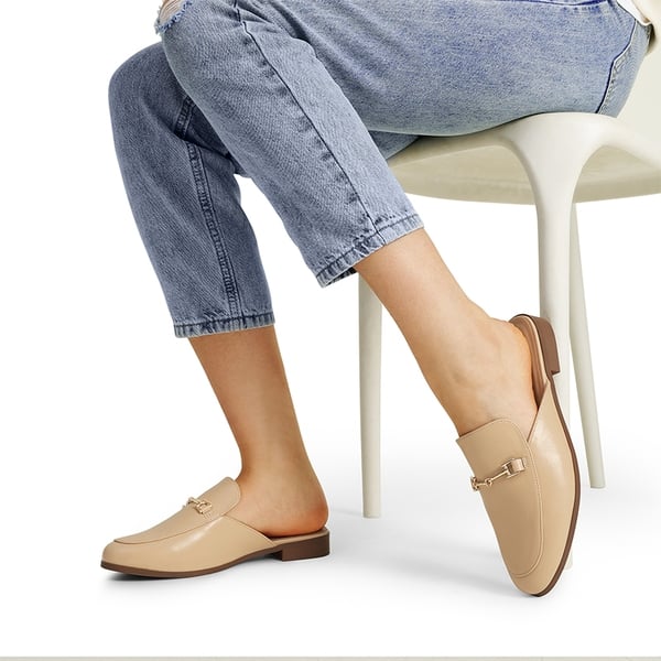 Buckle Design Slip on Mules - NUDE-PU - 1