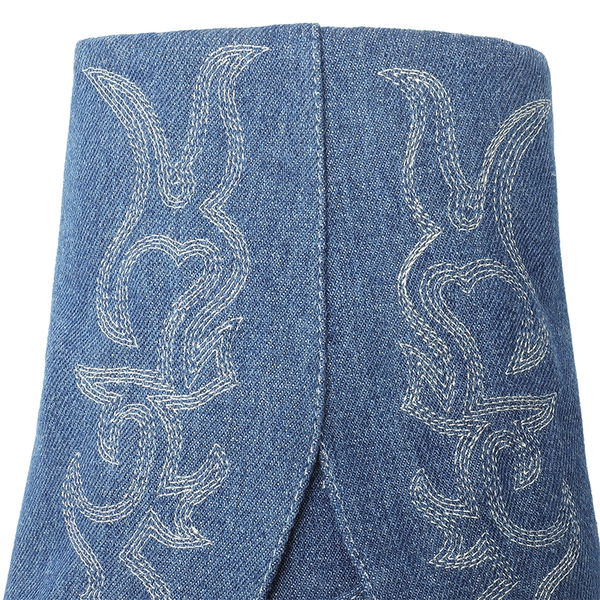Fold Over Cuff Denim Cowgirl Boots - DENIM BLUE - 5