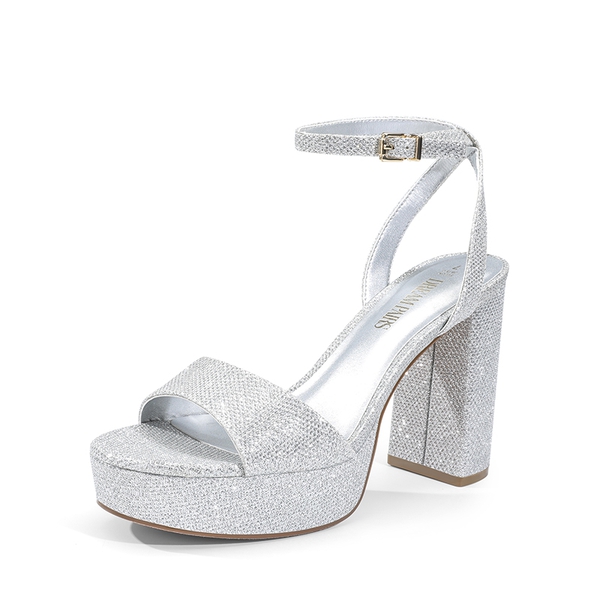 Ankle-Strap Platform Chunky High Heel Sandals - SILVER-GLITTER -  0