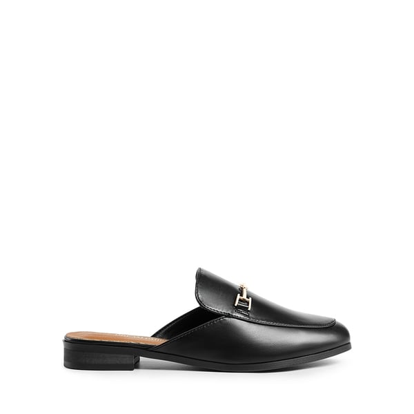 Buckle Design Slip on Mules - BLACK-PU - 2