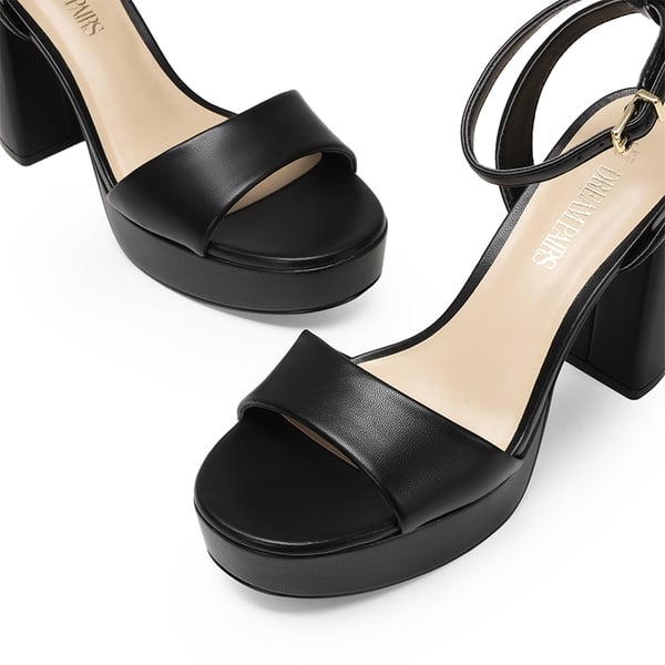 Ankle-Strap Platform Chunky High Heel Sandals - BLACK-PU - 5