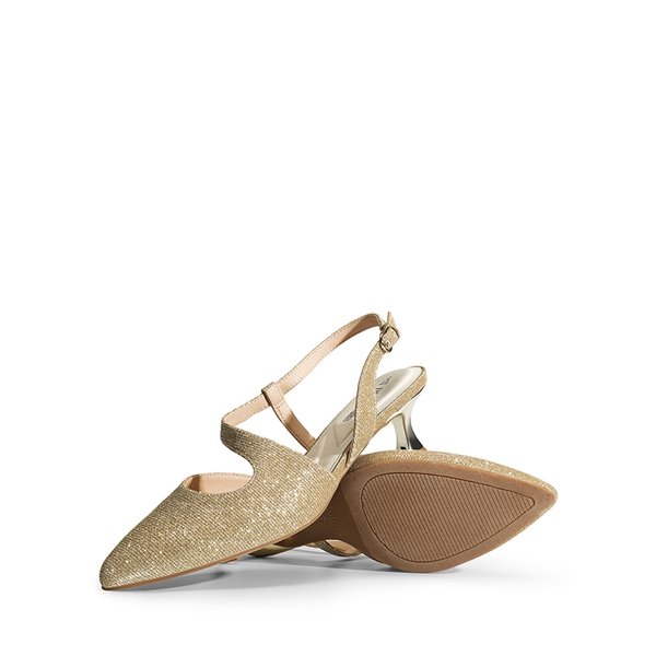 Kitten Heel Slingback Pumps - GOLD-GLITTER - 6