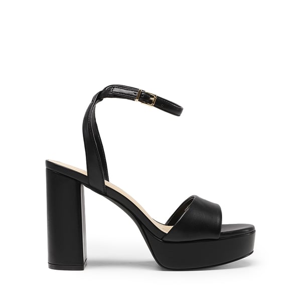 Ankle-Strap Platform Chunky High Heel Sandals - BLACK-PU - 3