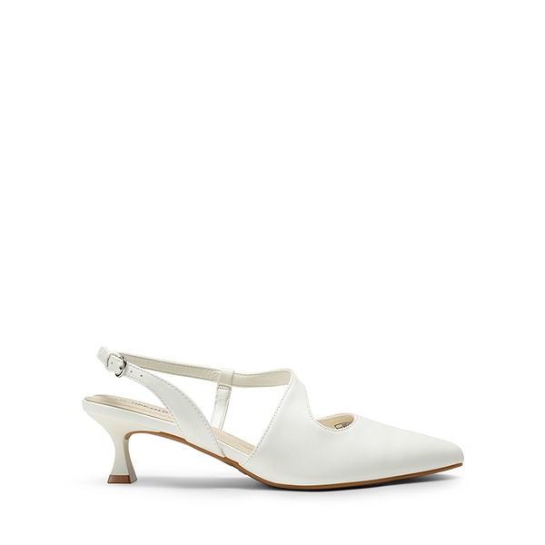 Kitten Heel Slingback Pumps - WHITE-PU - 3
