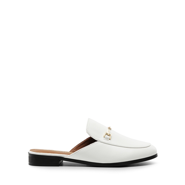Buckle Design Slip on Mules - WHITE-PU - 2