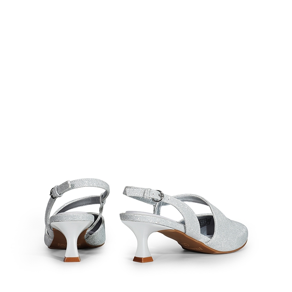 Kitten Heel Slingback Pumps - SILVER-GLITTER - 5