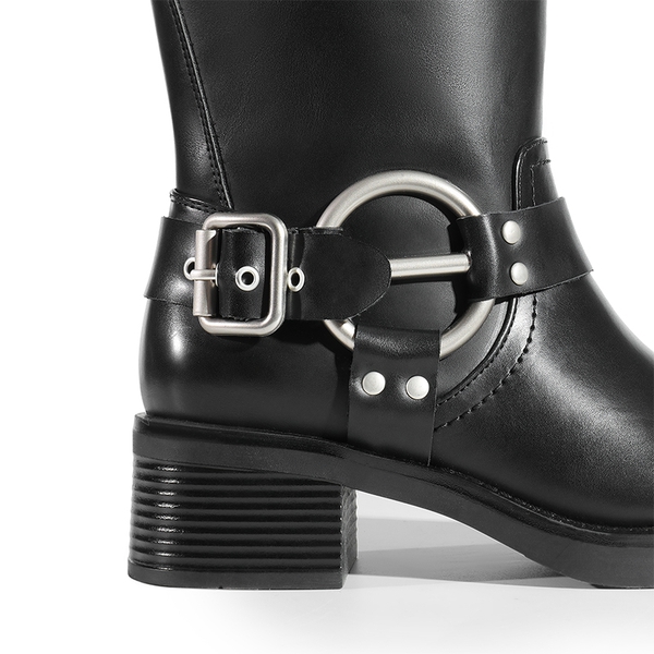 Knee-high Motorcycle Boots - BLACK - 5