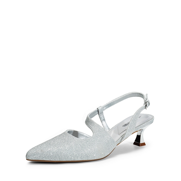 Kitten Heel Slingback Pumps - SILVER-GLITTER -  0