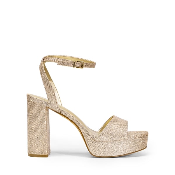 Ankle-Strap Platform Chunky High Heel Sandals - GOLD-GLITTER - 3