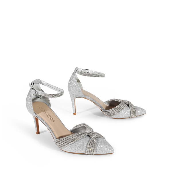 Crisscross Rhinestone Straps Pumps - SILVER-GLITTER - 4