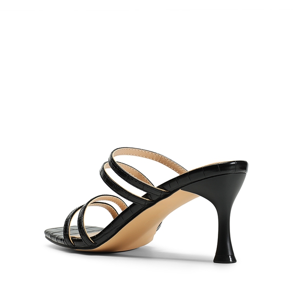 Square Toe Strappy Heel Sandals - BLACK - 5
