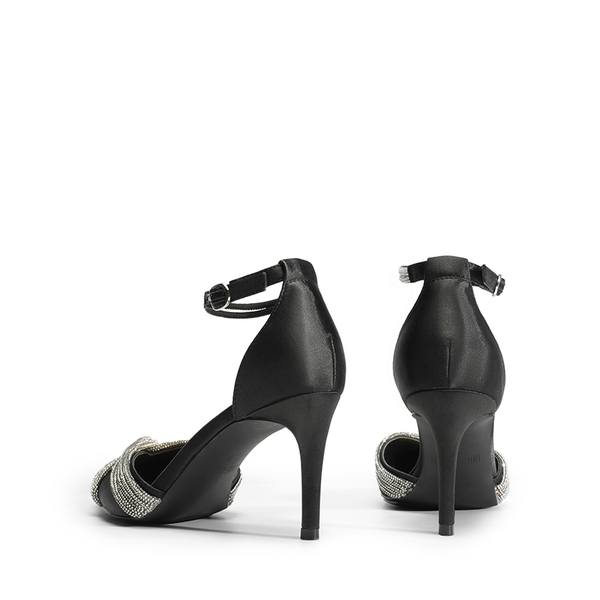 Crisscross Rhinestone Straps Pumps - BLACK-SATIN - 5