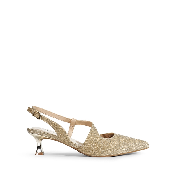 Kitten Heel Slingback Pumps - GOLD-GLITTER - 3