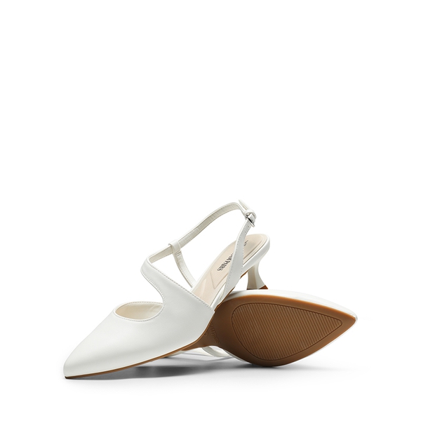 Kitten Heel Slingback Pumps - WHITE-PU - 6