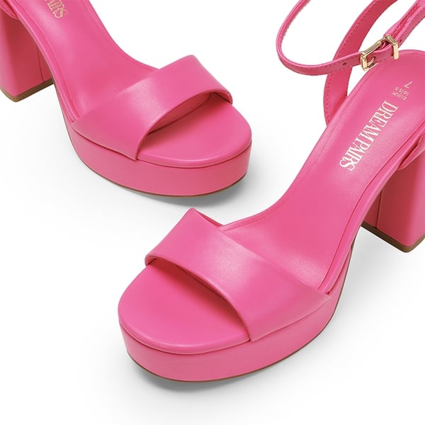 Ankle-Strap Platform Chunky High Heel Sandals - HOT PINK-PU - 5