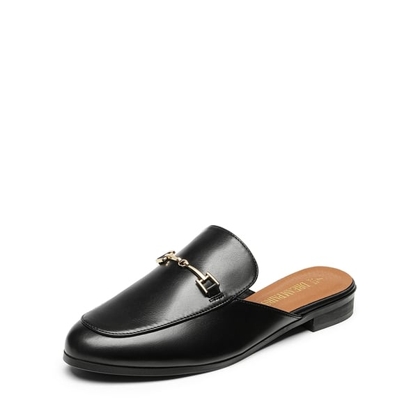 Buckle Design Slip on Mules - BLACK-PU -  0