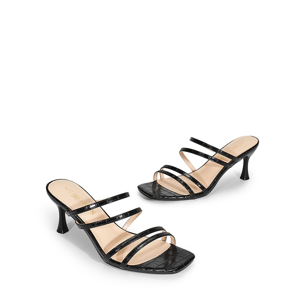 Square Toe Strappy Heel Sandals - BLACK - 7